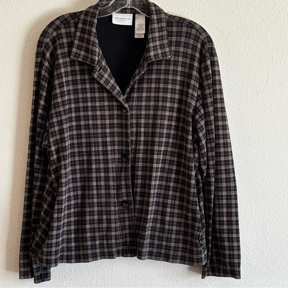 Liz Claiborne Women's Black and White Red Checkered Jacket SZ L
